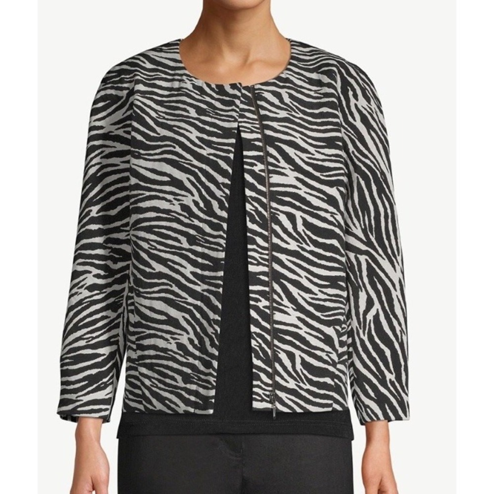 Chico's Modern Jacquard Zebra Jacket Size 3 NWT Black /White Coat Animal Print